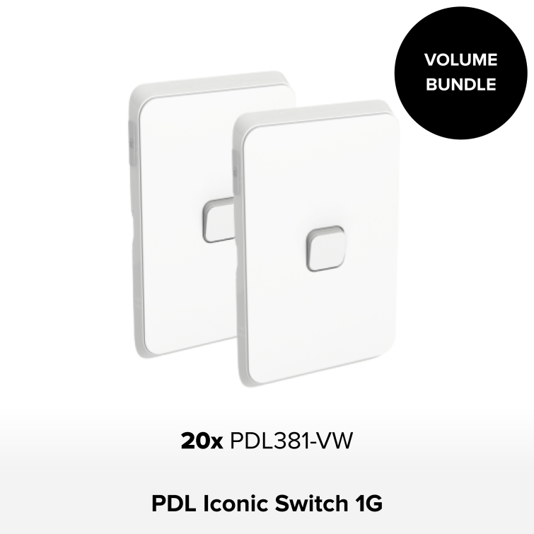 Bundle - PDL Iconic, 1 gang switch, Vertical, 250 V - 20 A / 10 AX - Vivid White